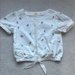 Boden White with Flowers Blouse with Tie-Front Detail